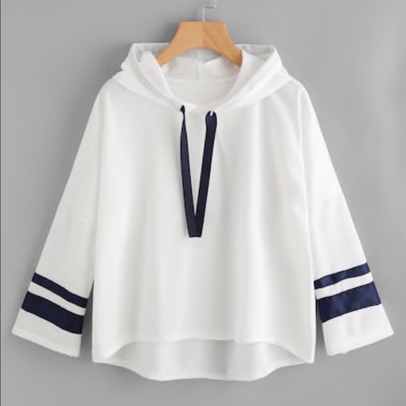 Qualitystyle18 Tops - Varsity Striped Dip Hem Hoodie